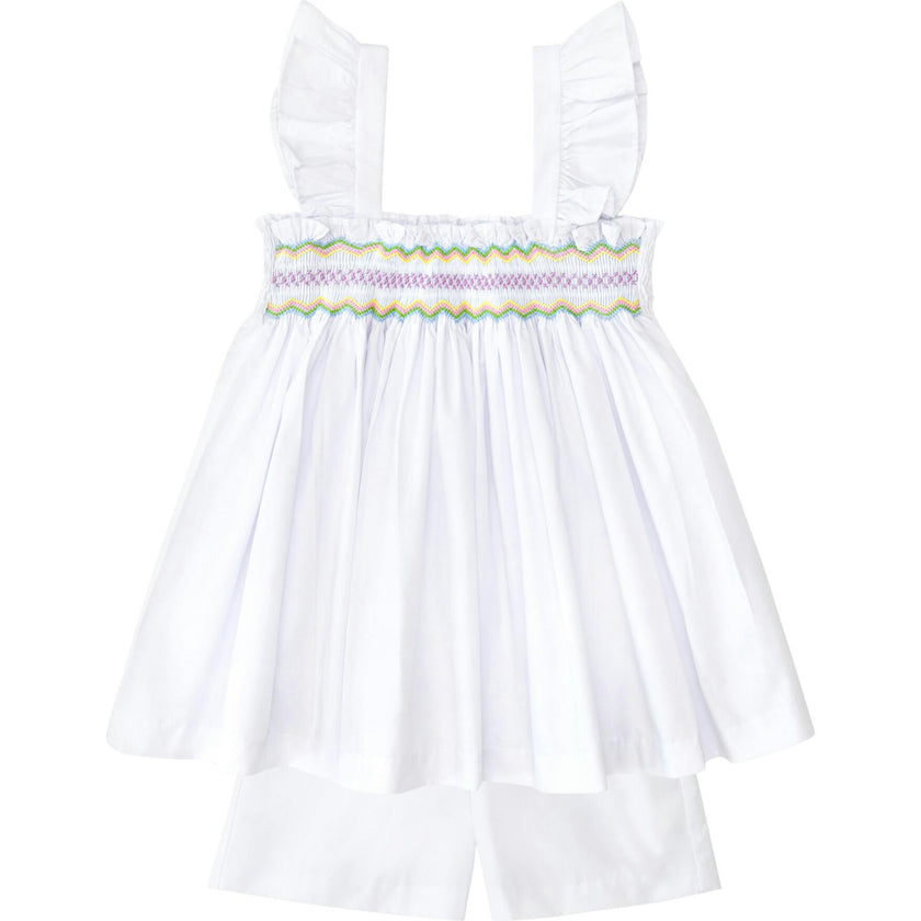 The Harper Set in Classic White with Rainbow Smocking