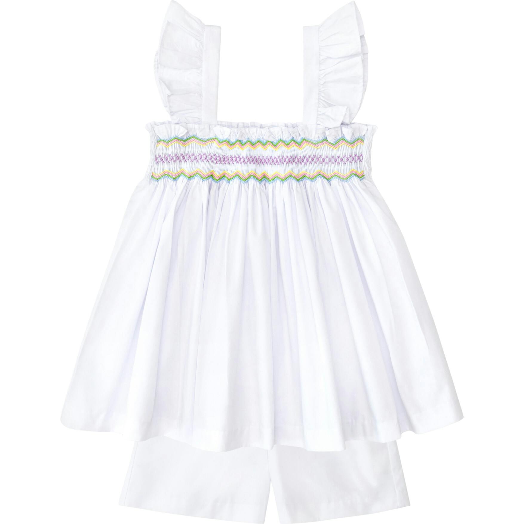The Harper Set in Classic White with Rainbow Smocking