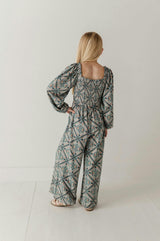 Girls Smocking Knit Jumpsuit in Landon Ethnic Diamond