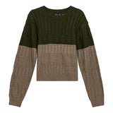 Cropped 2 Tone Cable Knit Sweater