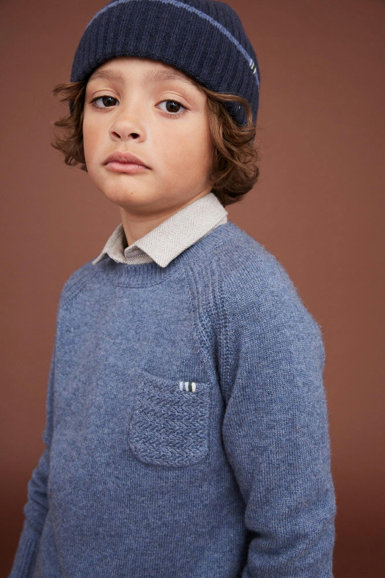 The Blue Merino Pocket Cashmere Crew