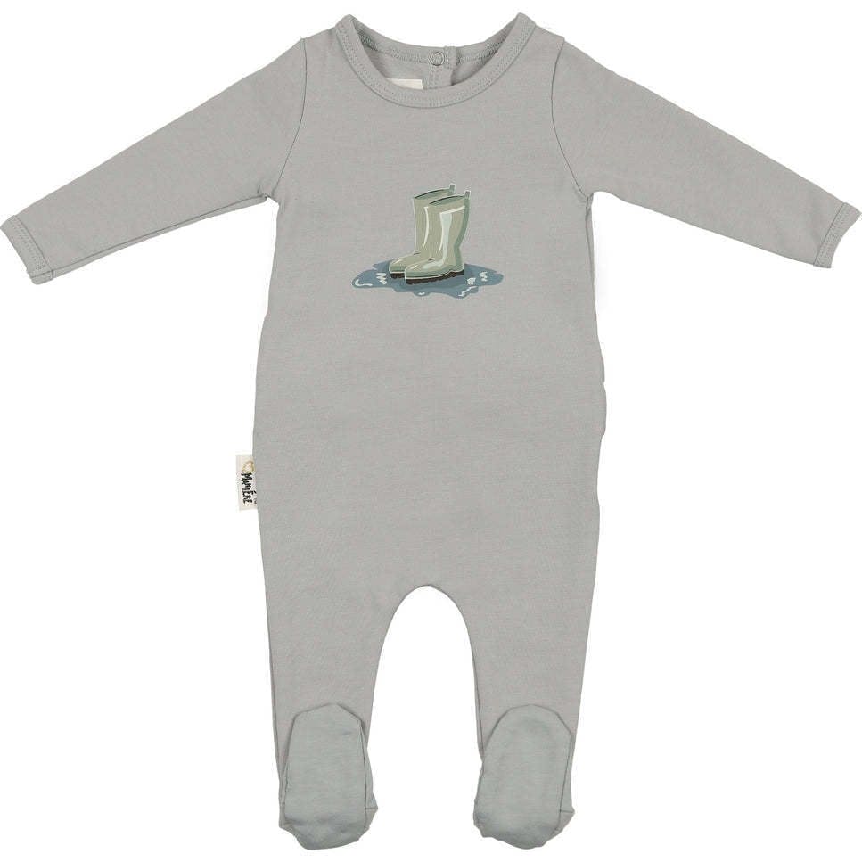 Rain Boot Print Footie and Beanie Set