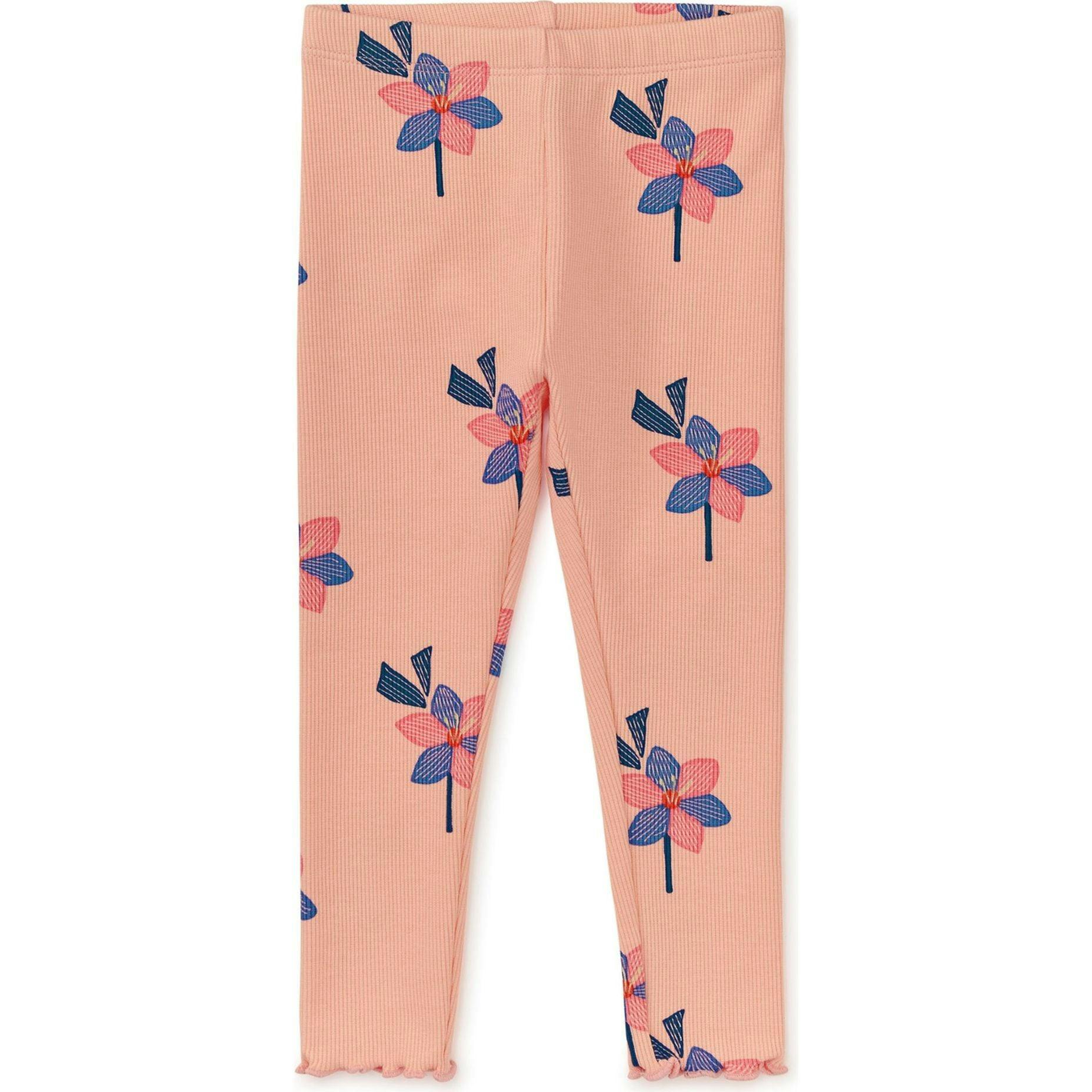 Floral Print Ribbed Elastic Waist Leggings, Yellow