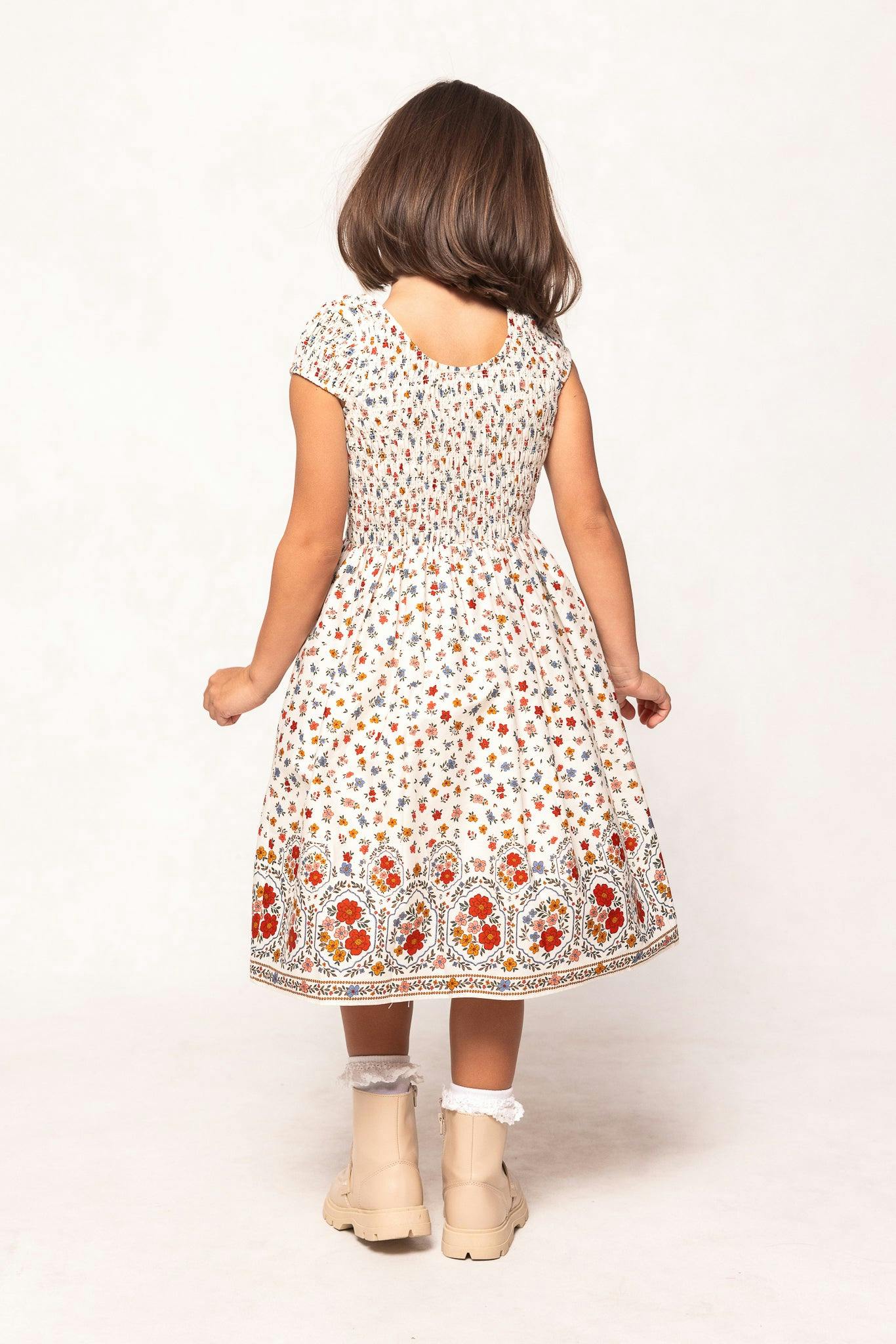 Mini Marlow Cap Sleeve Dress in Cream Ditsy Floral
