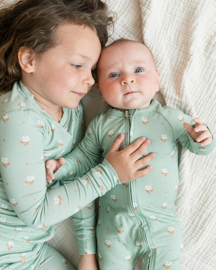 Modal Convertible Footy Pajamas in Seafoam Floral