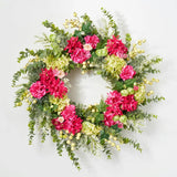 Hydrangea Dahlia Wreath - Fuchsia & Green Spring Summer Door Decor