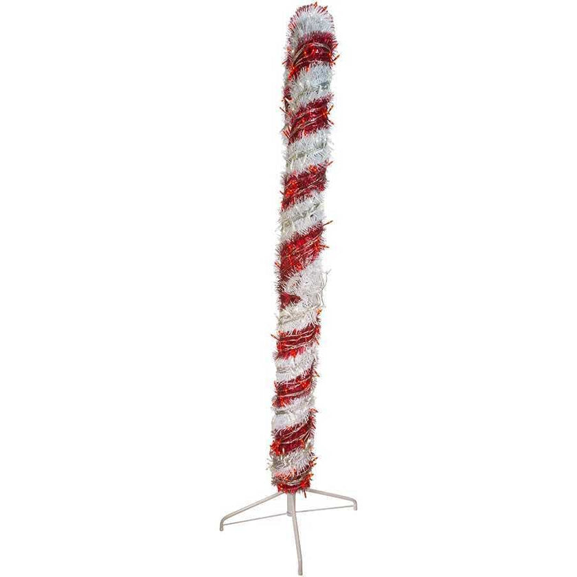6-Foot Pre-Lit Red and White LED Tinsel Candy Cane
