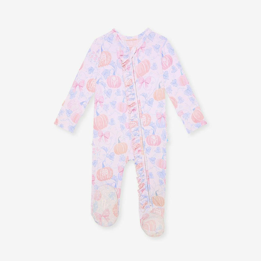 Posh Pumpkins Footie Ruffled Zippered One Piece