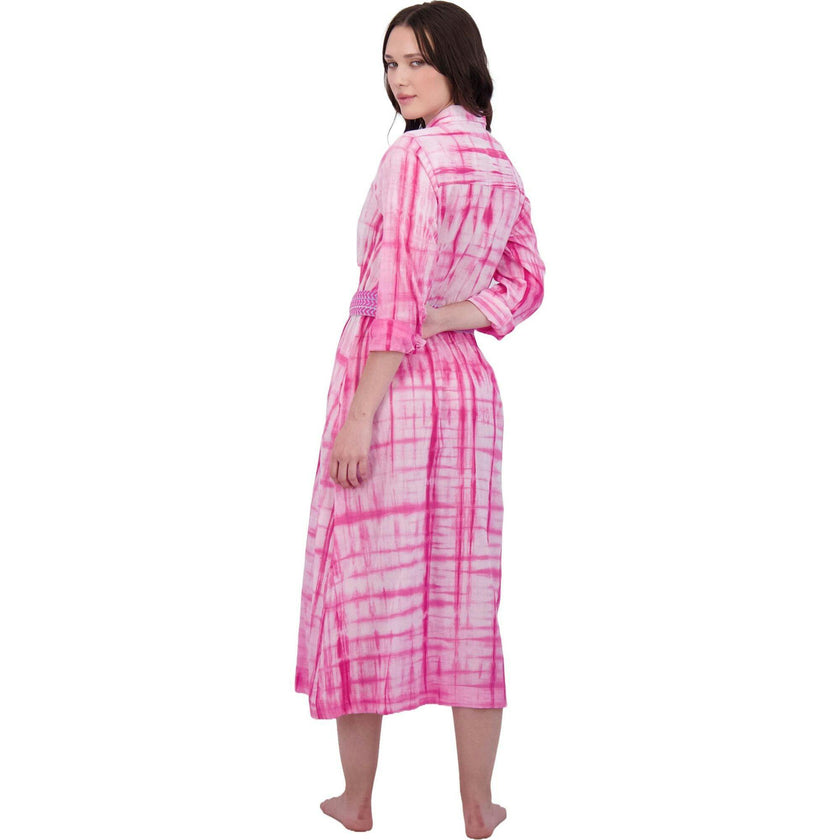 Anais Women's Button Front Shirtdress Hibiscus Shibori, Pink