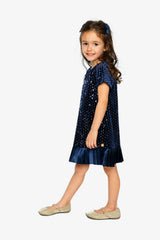 Short Sleeve A-Line Dress Dark Blue