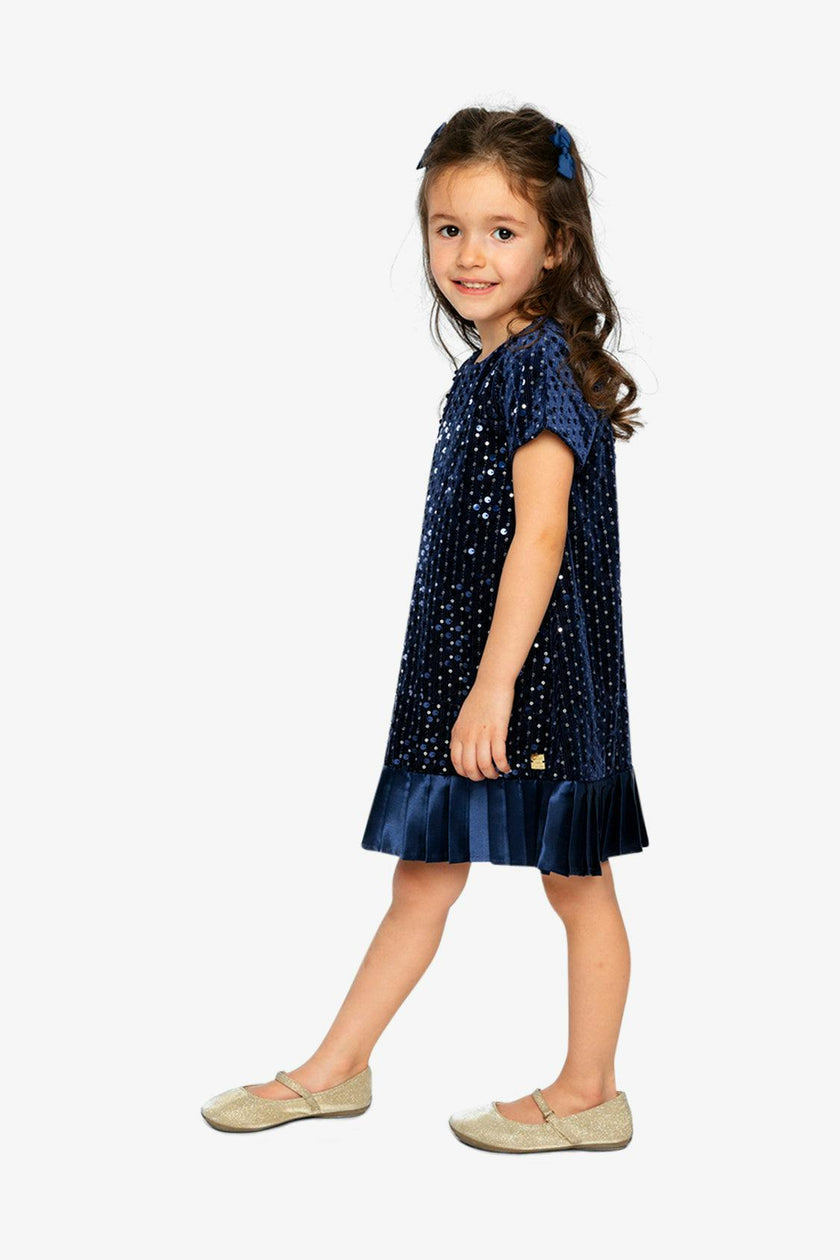 Short Sleeve A-Line Dress Dark Blue