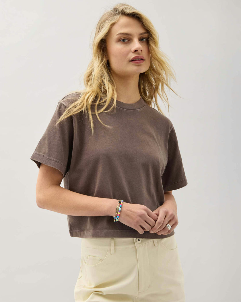 Womens Relaxed Crop Tee - Pigment Dye Jersey - Mole