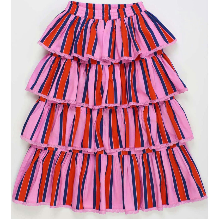 TROPIC RUFFLES STRIPES SKIRT PINK
