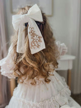Embroidered Velvet Pearl Hair Bow