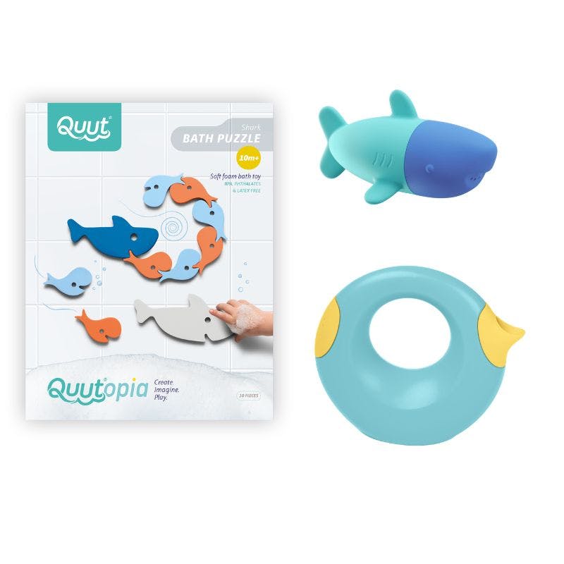 Shark Bath Bundle – Squeezi Shark, Bath Puzzle Shark & Cana Bath Toys for Toddlers