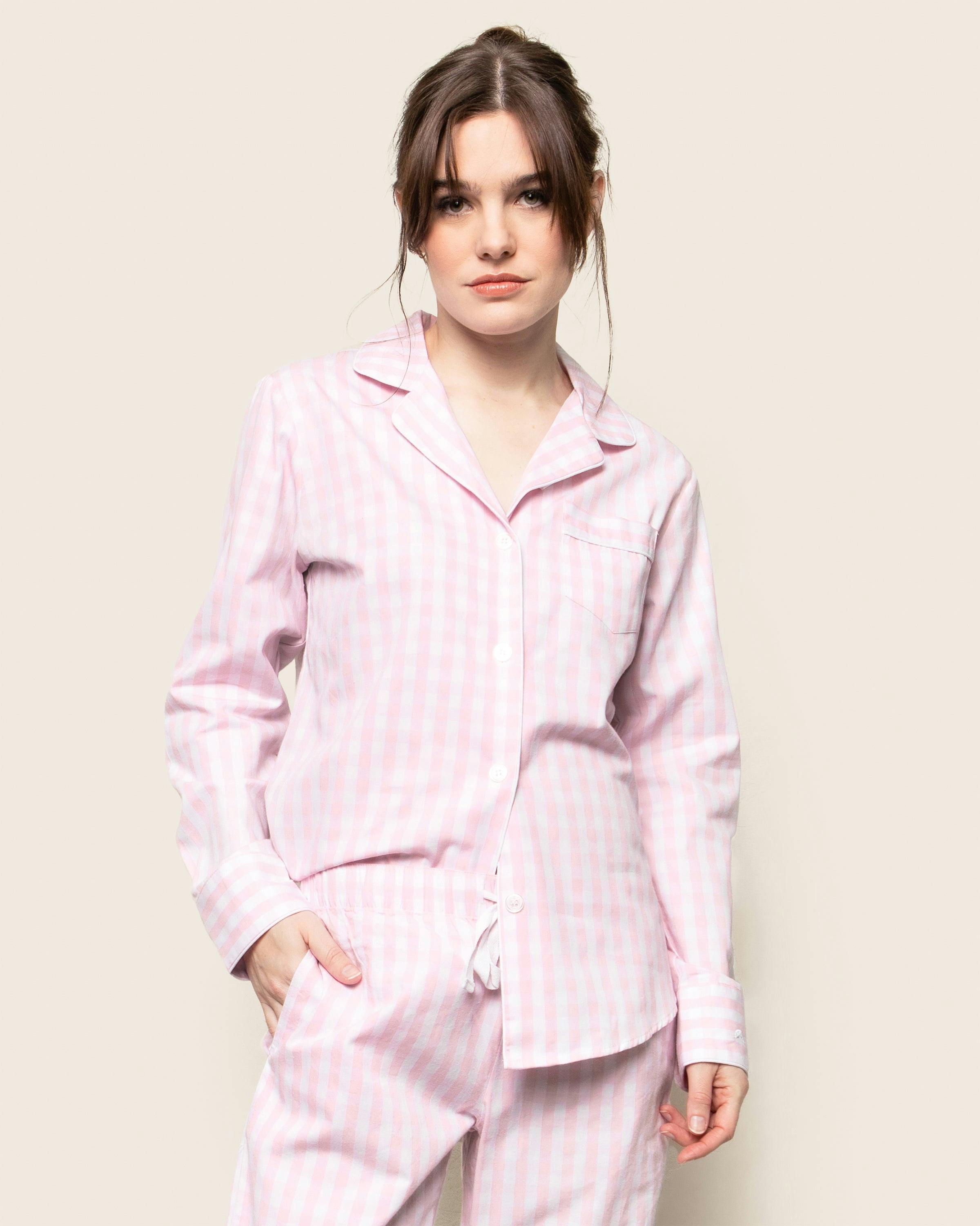 Women's Twill Pajama Set in Pink Gingham
