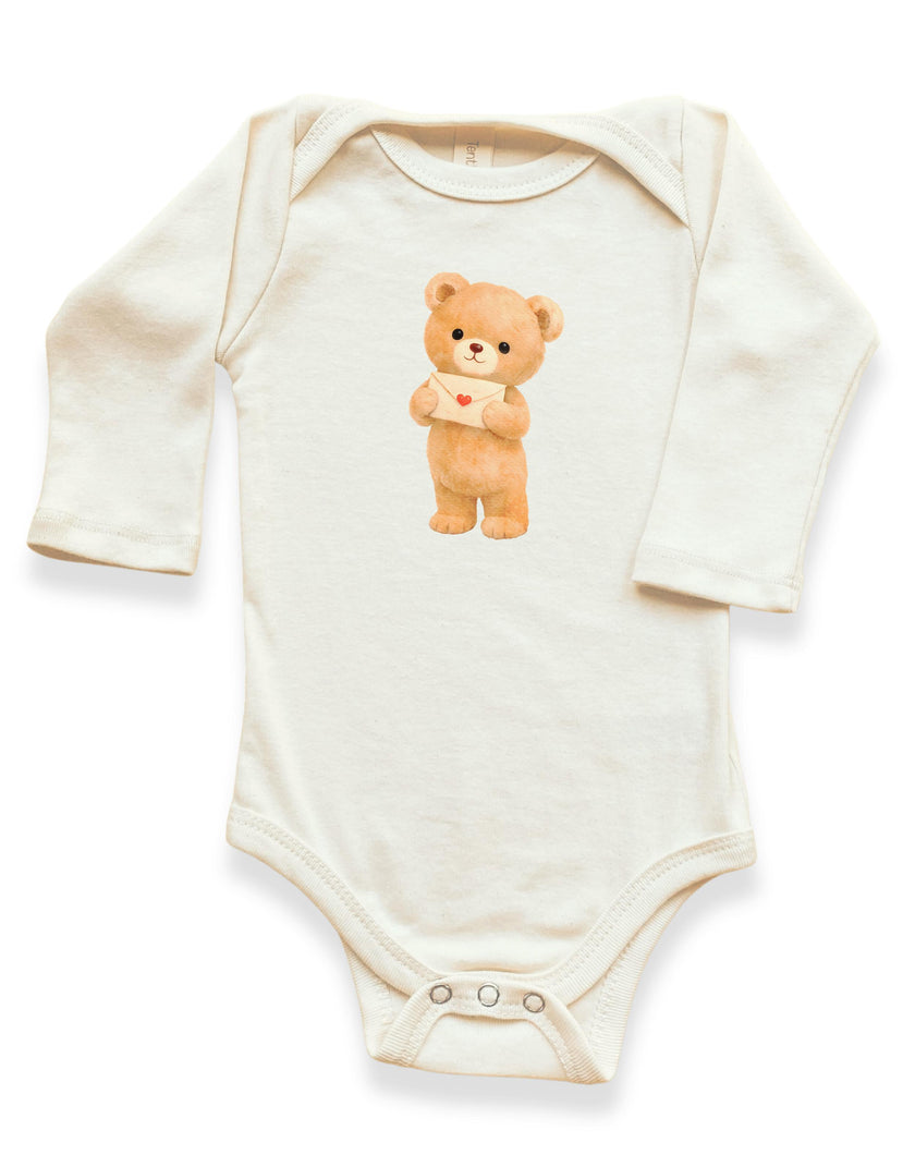 Love Letter Bear Organic Baby Bodysuit Long Sleeve