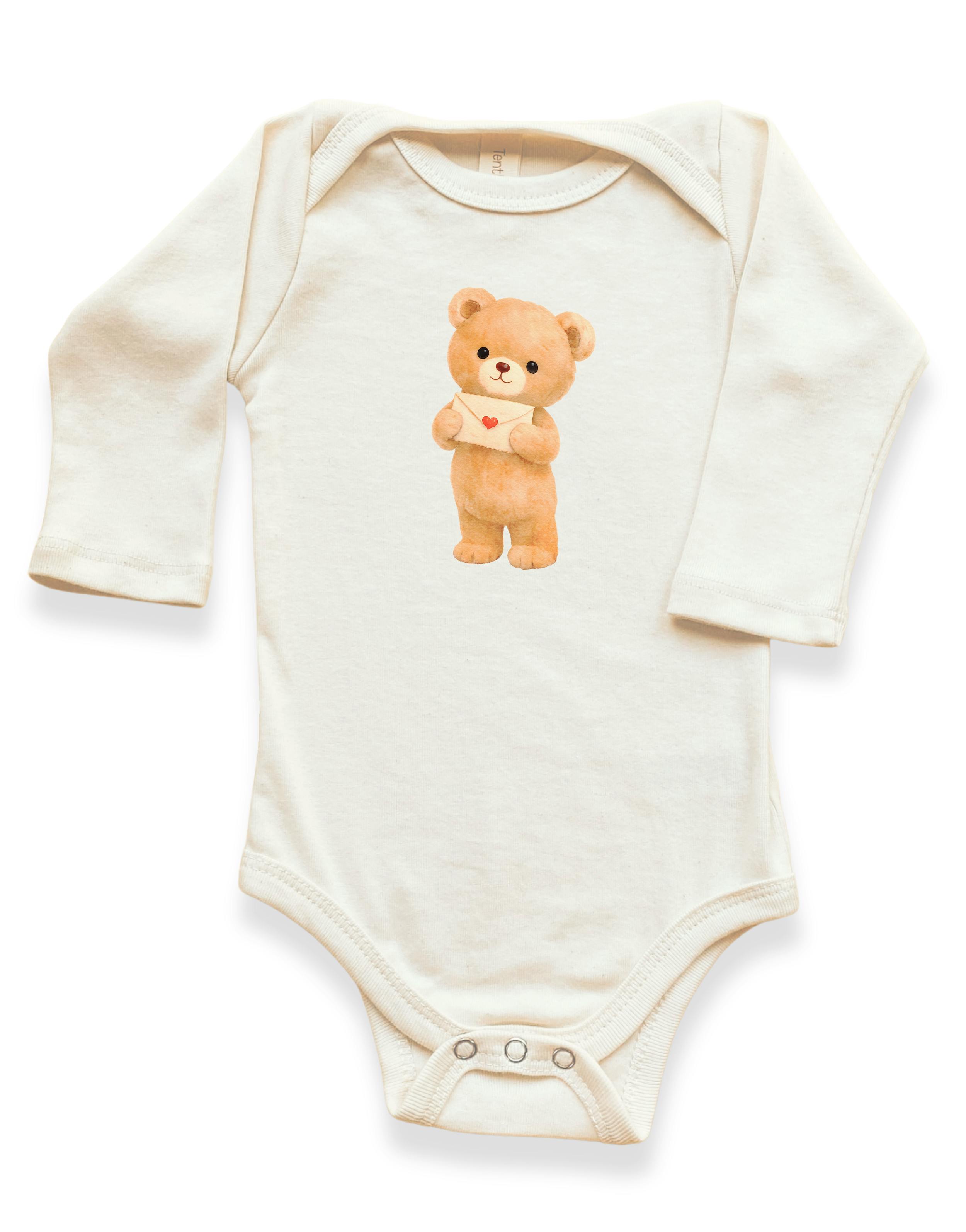 Love Letter Bear Organic Baby Bodysuit Long Sleeve