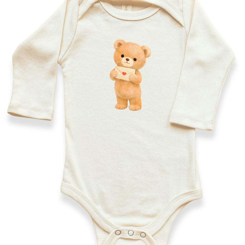 Love Letter Bear Organic Baby Bodysuit Long Sleeve