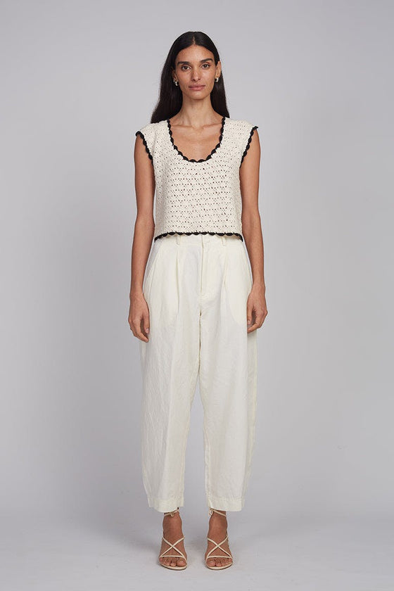 ZARIA CROCHET TOP | IVORY W/ BLACK TIPPING