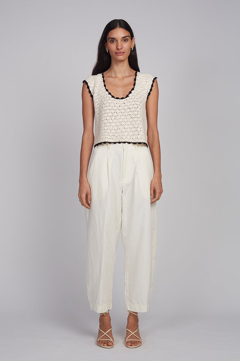 ZARIA CROCHET TOP | IVORY W/ BLACK TIPPING