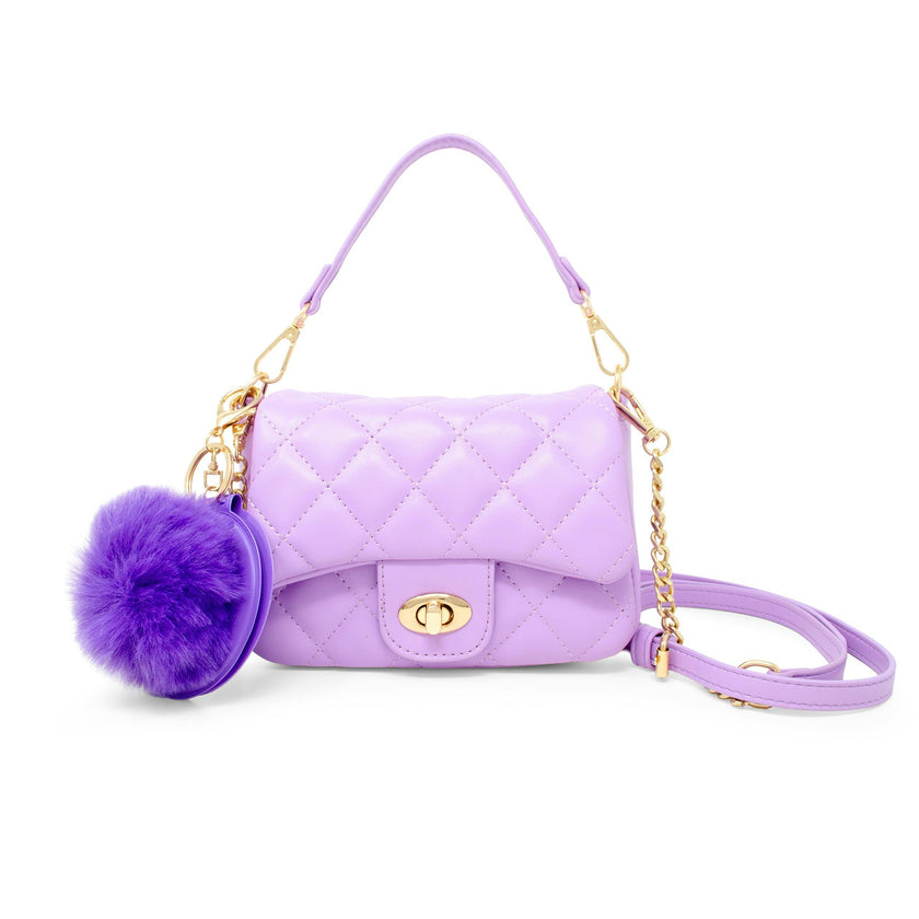 Kids Quilted Puff Flap w/ Mirror Pom Pom Handbag