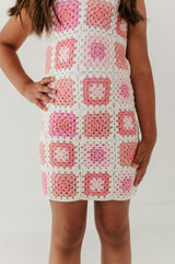 Girls Fitted Crochet Dress in Multicolored