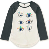 Eyes On You Print Two Tone Raglan Long Sleeve T-Shirt, White
