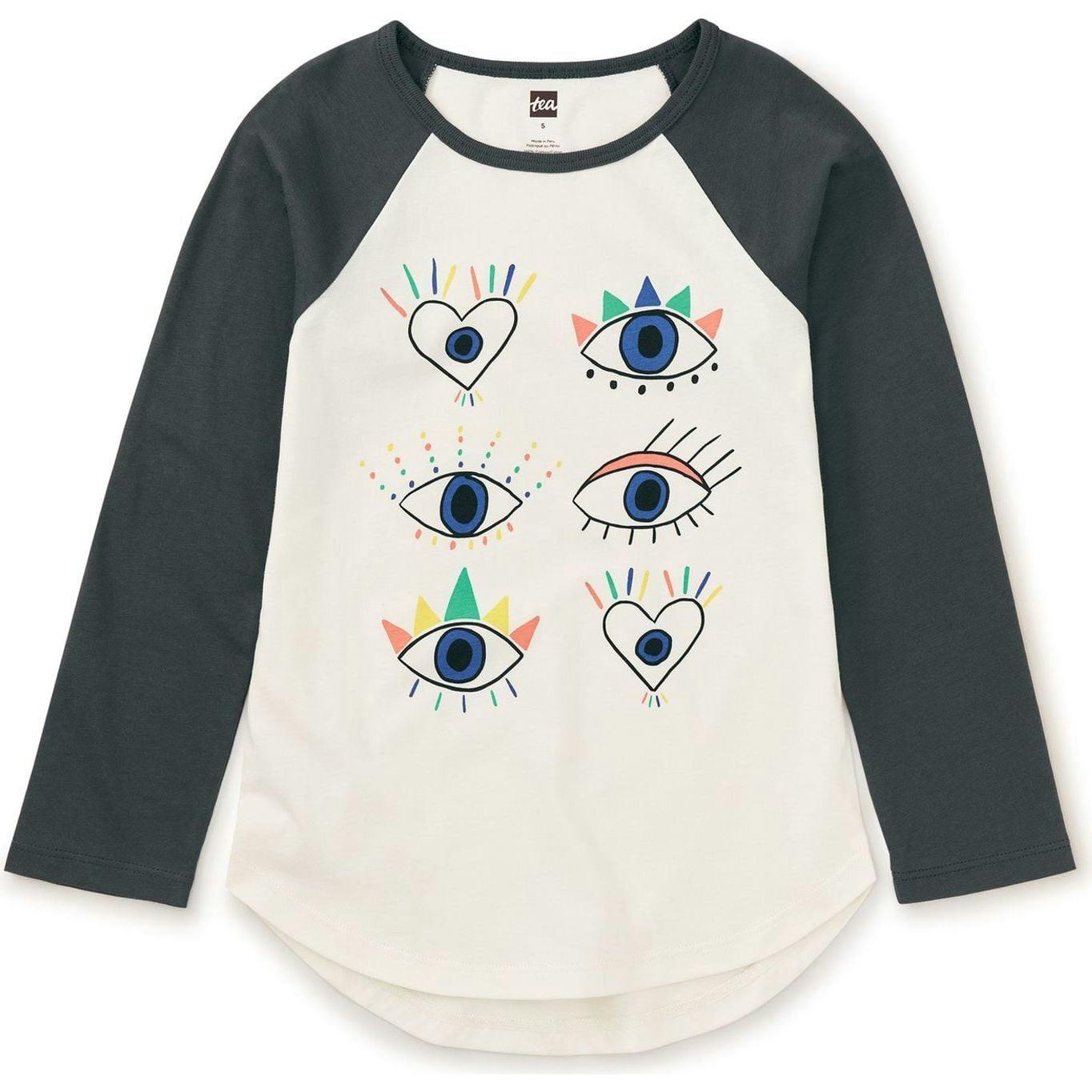 Eyes On You Print Two Tone Raglan Long Sleeve T-Shirt, White