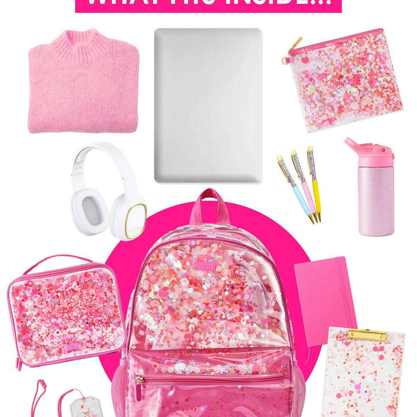 Packed Party Sweet Tart Pink Confetti Backpack Women's Fashion Shoulder Clear Book Bag; Trendy Confetti Look for Work and Travel (Pink - Sweet Tart)