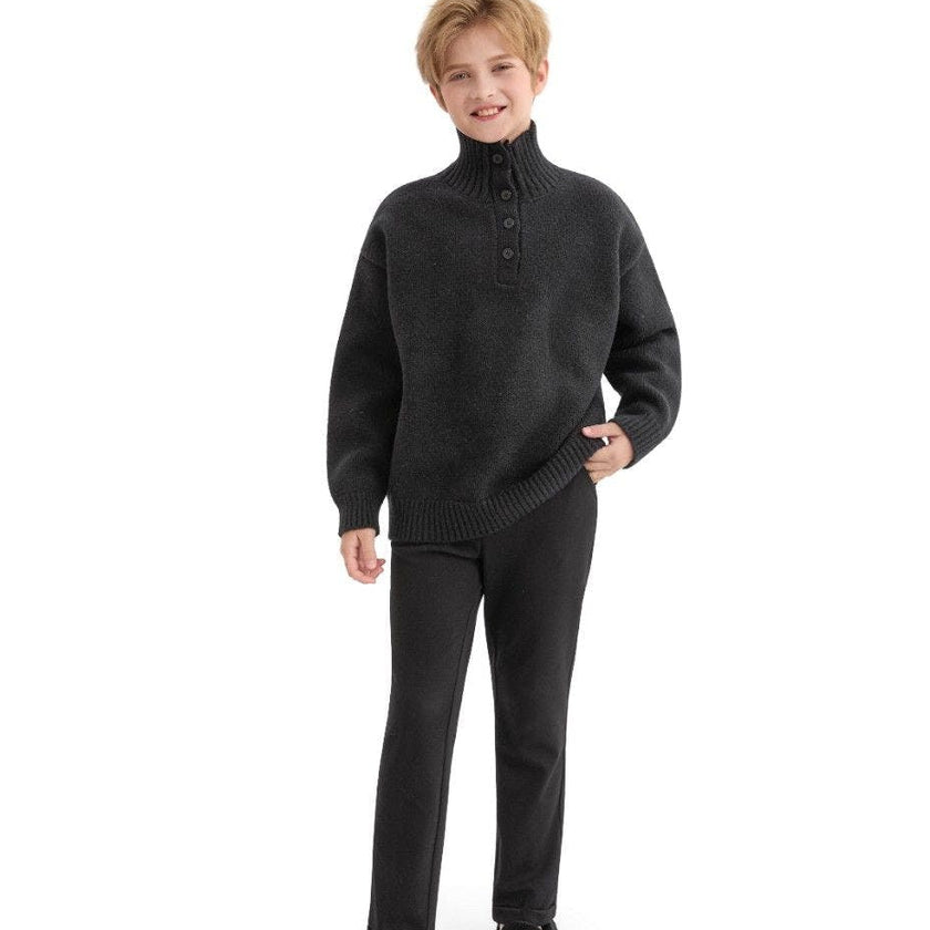 Black Button-Up Ribbed Sweater