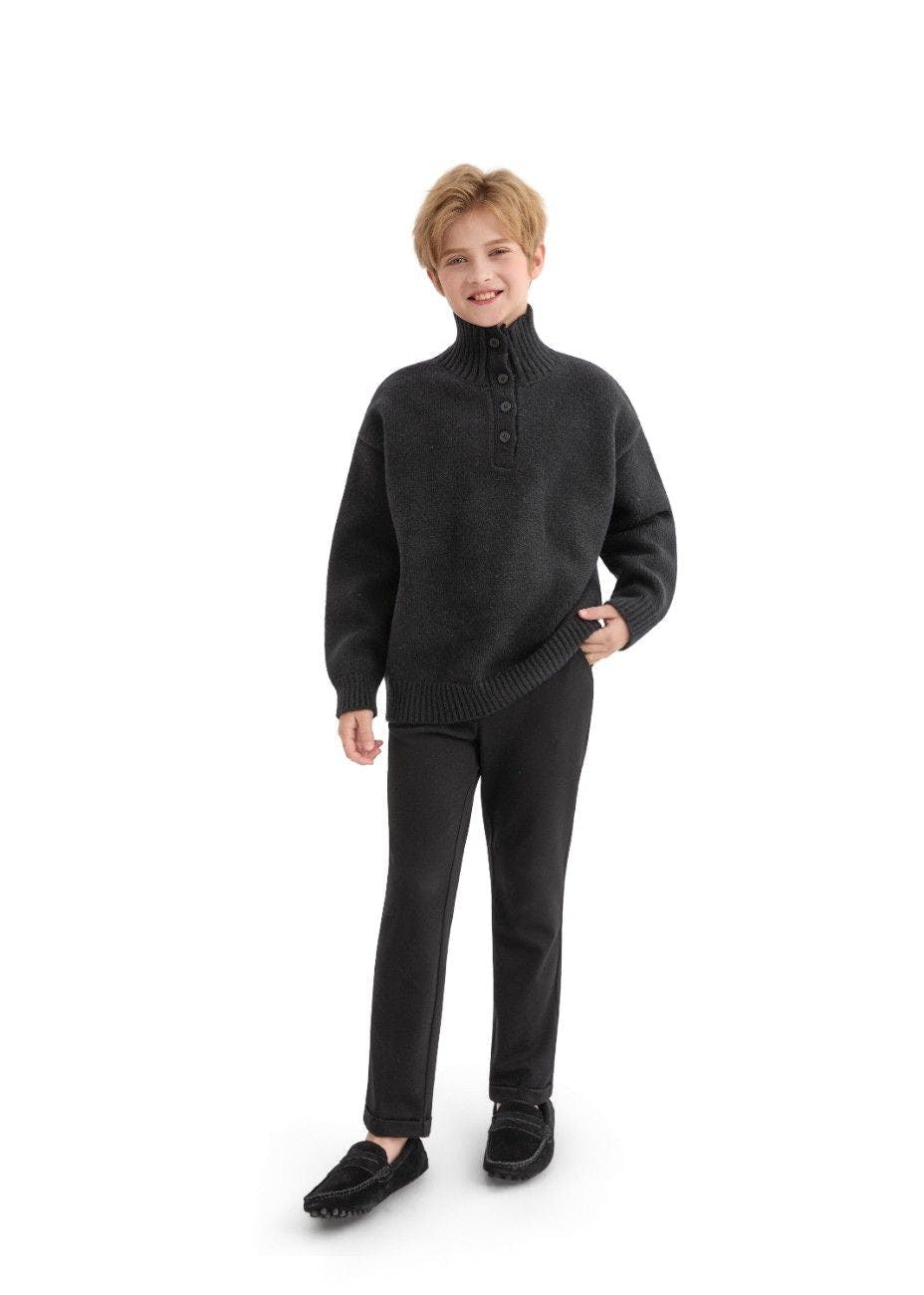 Black Button-Up Ribbed Sweater