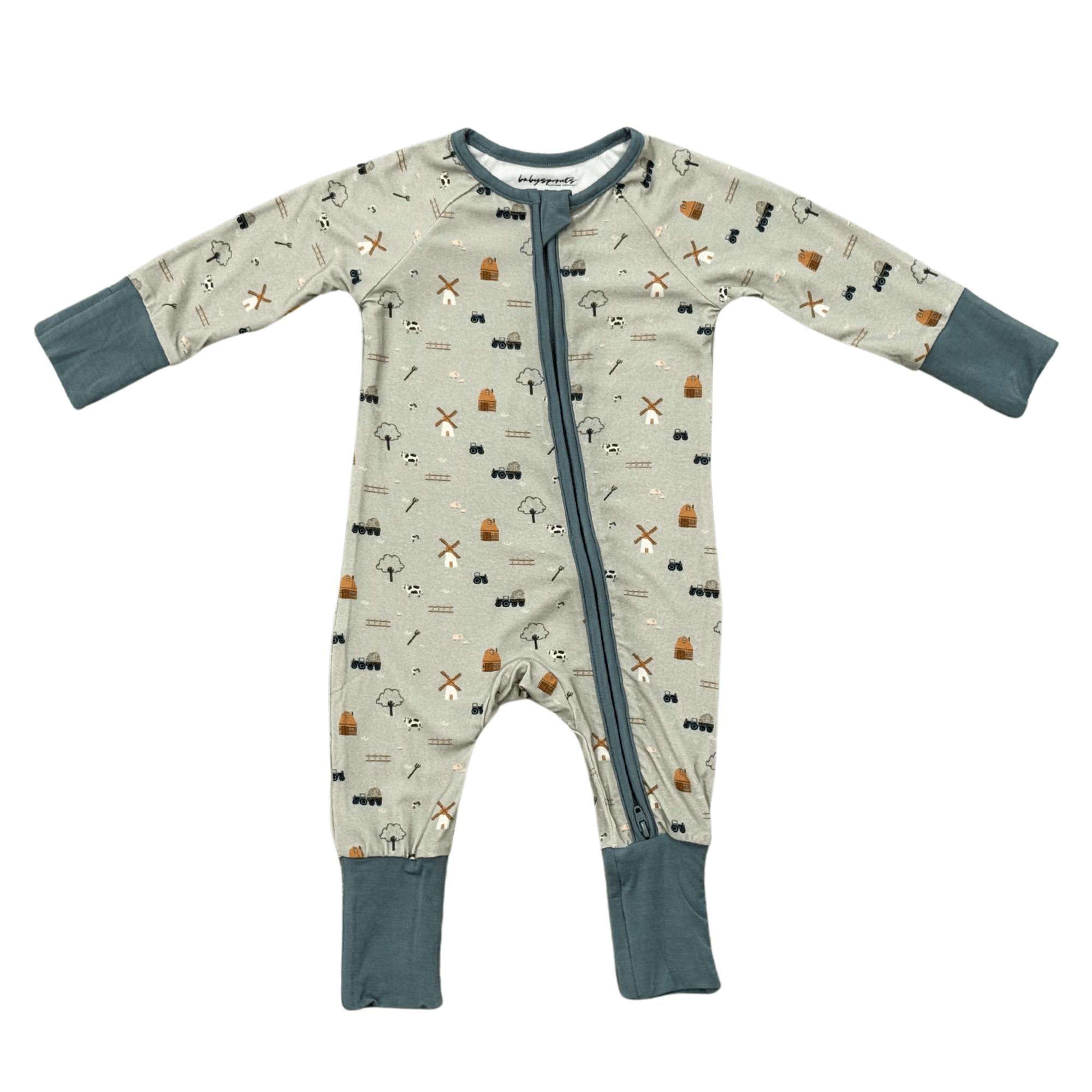 Baby Boy Long Sleeve Zip Romper in Farm