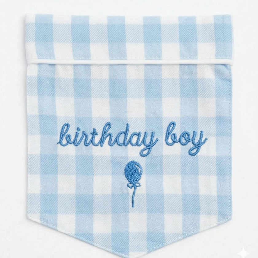 Kid's Twill Blue Gingham Pajama 'Birthday Boy'