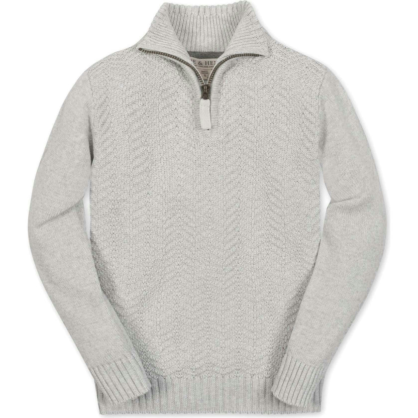 Organic Long Sleeve Half Zip Cable Pullover Sweater, Grey