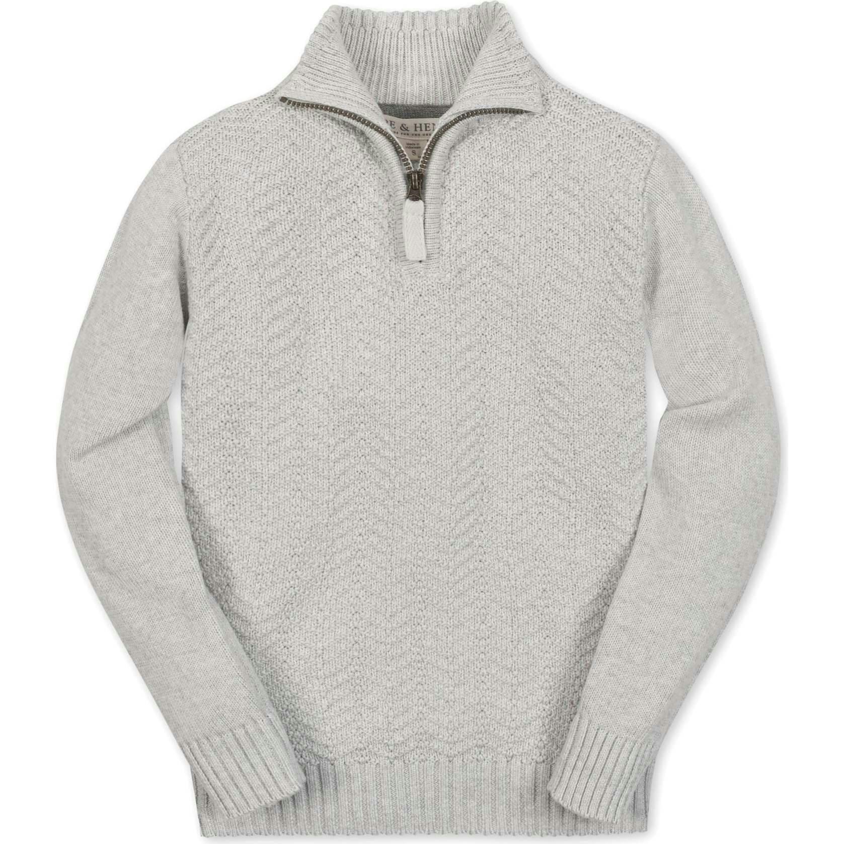 Organic Long Sleeve Half Zip Cable Pullover Sweater, Grey