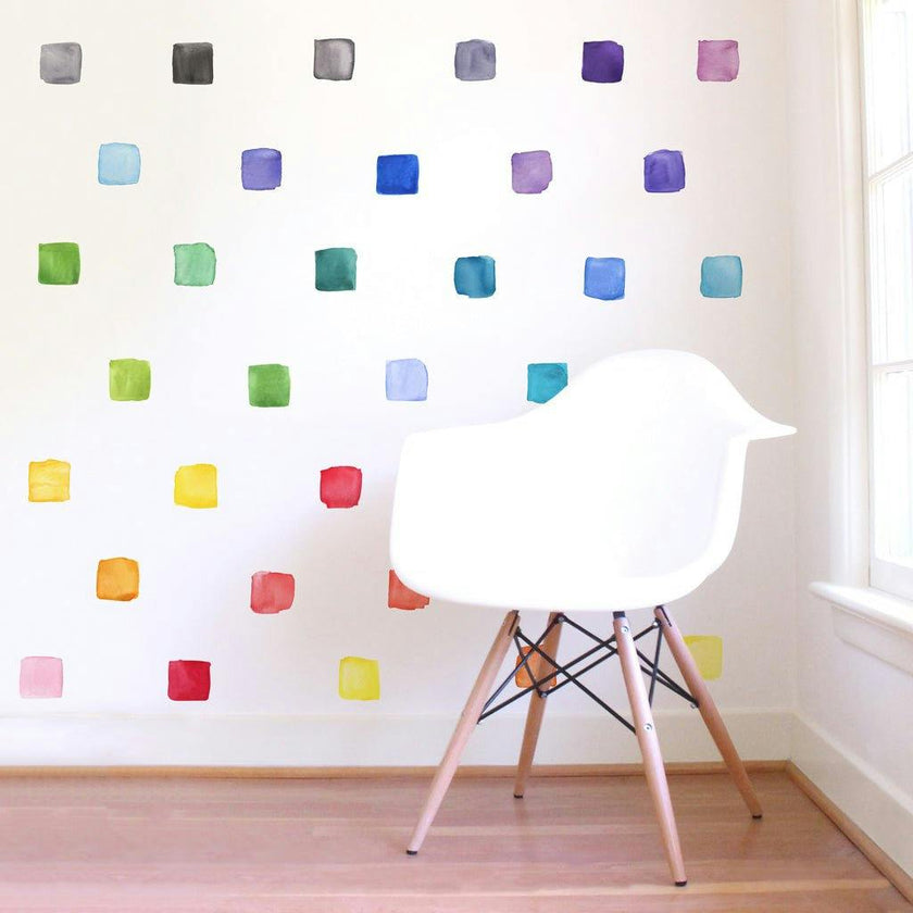 Watercolor Squares • Rainbow • Small • Peel-and-Stick Wall Decals