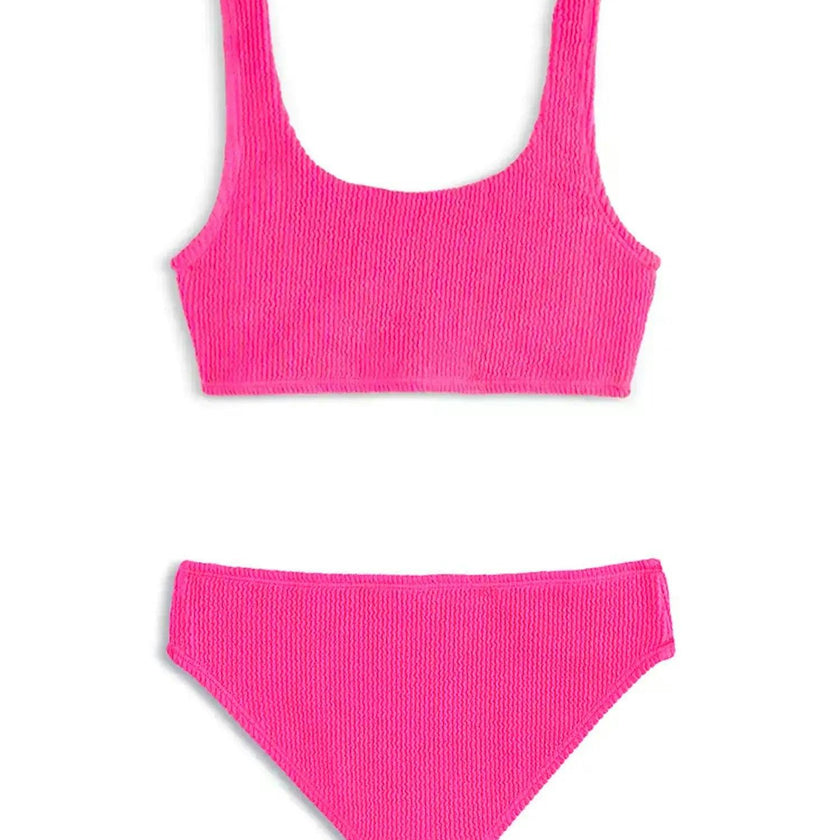 Fay Crinkle Tankini Two Piece Swimsuit - Fuchsia