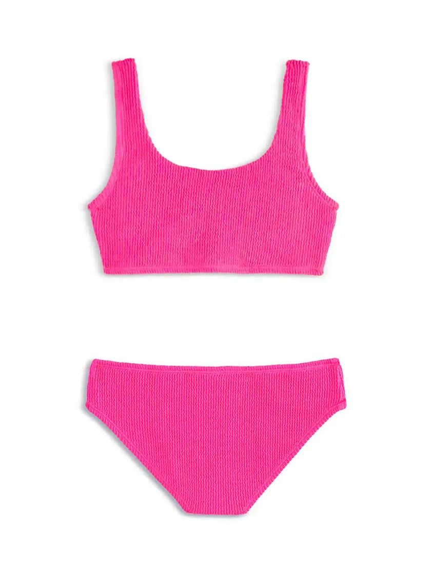 Fay Crinkle Tankini Two Piece Swimsuit - Fuchsia