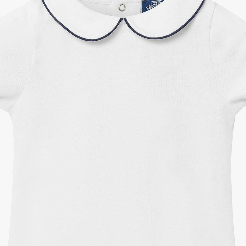 Baby Short-Sleeved Milo Bodysuit in White/Navy