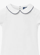 Baby Short-Sleeved Milo Bodysuit in White/Navy