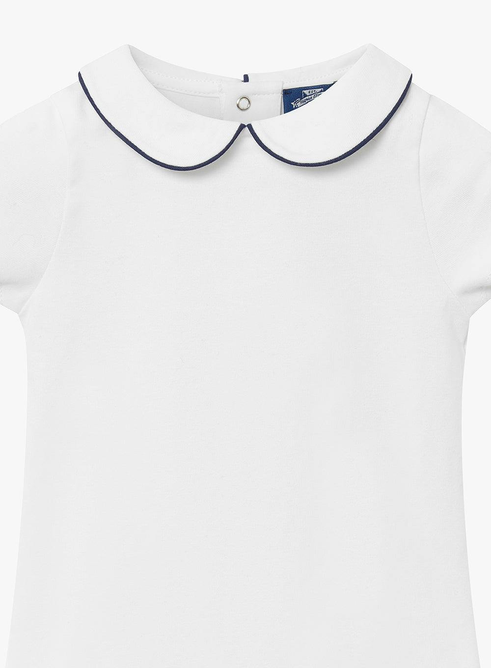 Baby Short-Sleeved Milo Bodysuit in White/Navy