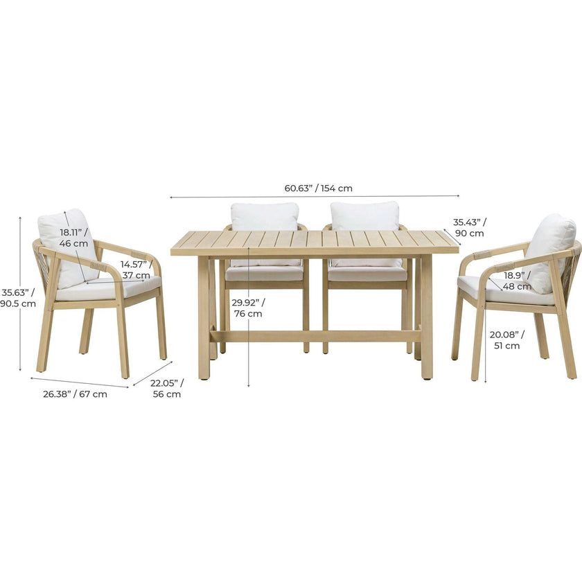 Teamson Home Spacious Table & Seats with Thick Cushions Outdoor Dining Set- Eucalyptus Wood