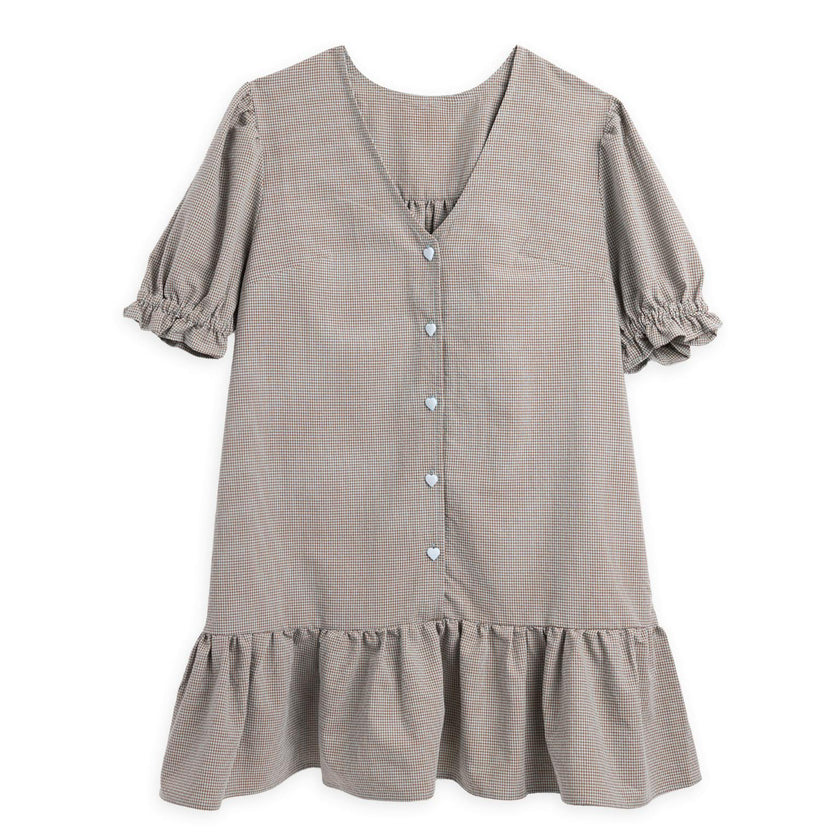 women's vichy frilled dress - foggy brown