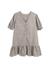women's vichy frilled dress - foggy brown