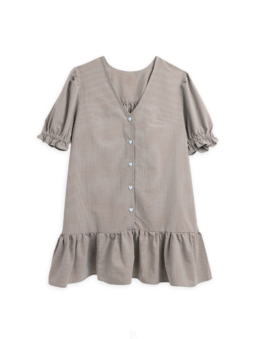 women's vichy frilled dress - foggy brown