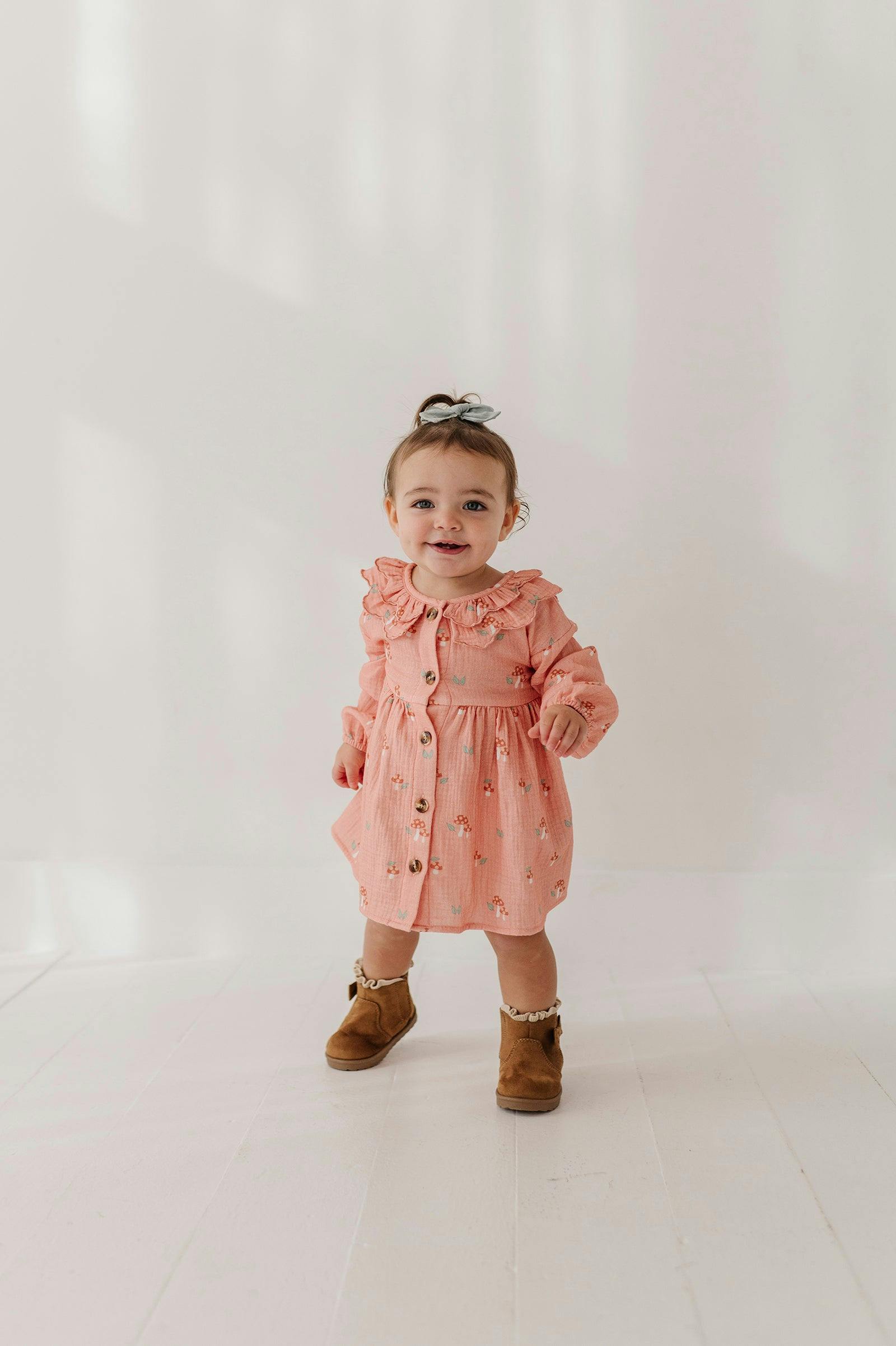 Baby Girl Ruffled Collar Dress Set in Mesa Rose Mushroom
