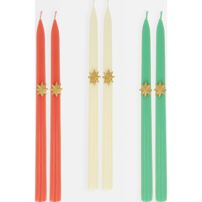 Mixed Gold Star Taper Candles