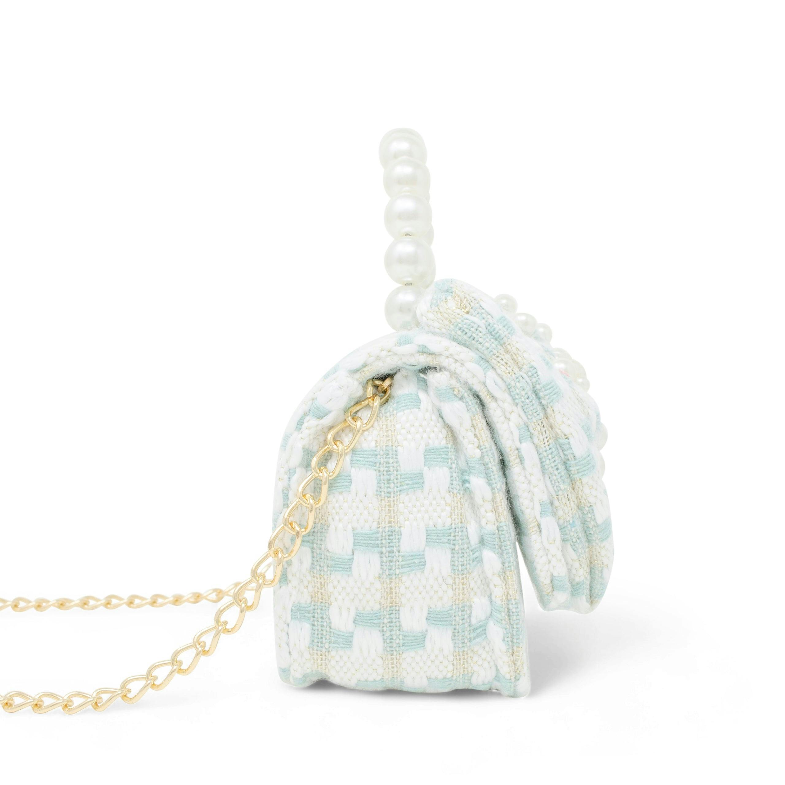 Girls Tweed Jumbo Pearl Bow Handbag