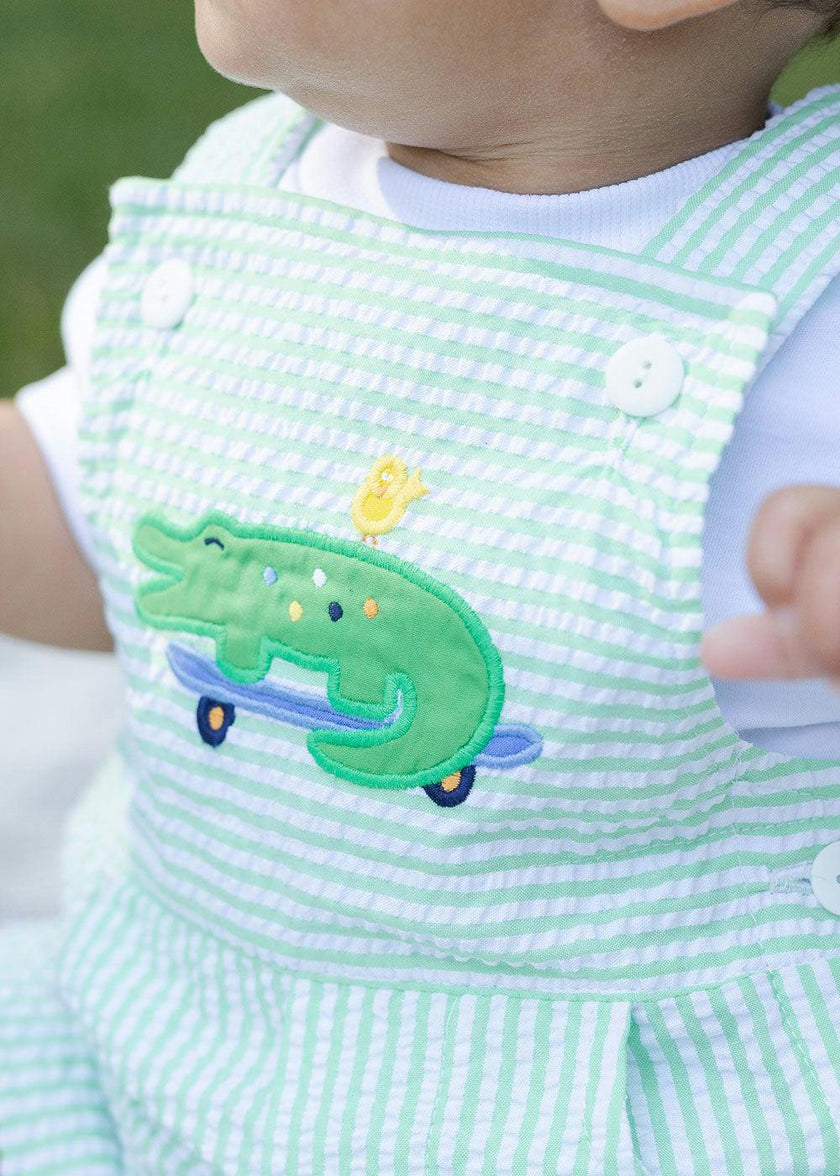Seersucker Shortall With Skateboarding Gator
